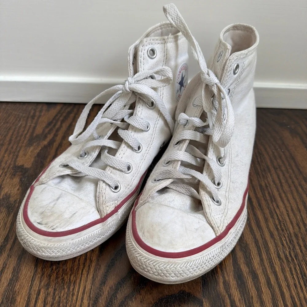 Converse White High Top Canvas Sneakers with Blue Insole Print